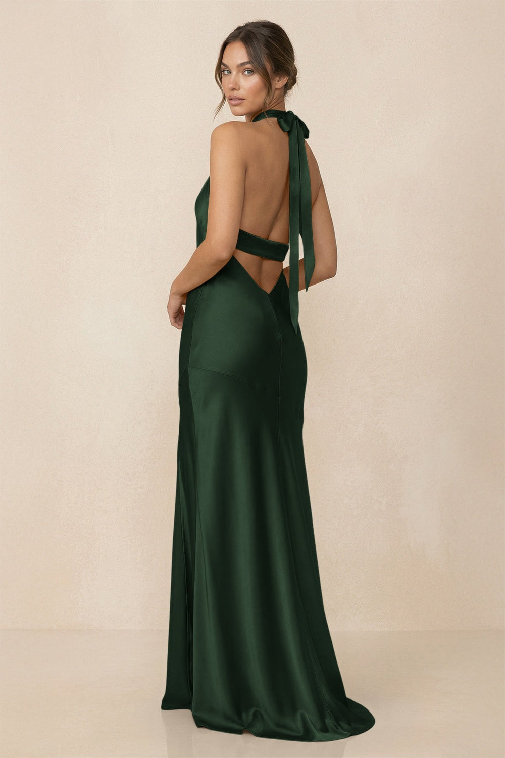 Cross Halter Sheath Bridesmaid Dress With Slit in Moss - KISS BRIDAL Bridesmaid Dresses