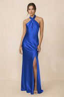 Cross Halter Sheath Bridesmaid Dress With Slit in Royal Blue - KISS BRIDAL Bridesmaid Dresses