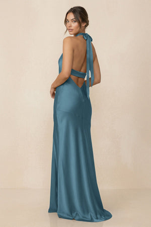 Cross Halter Sheath Bridesmaid Dress With Slit in Twilight - KISS BRIDAL Bridesmaid Dresses