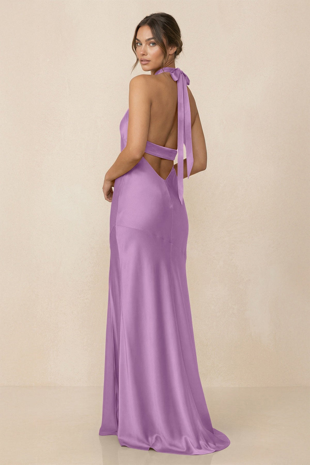 Cross Halter Sheath Bridesmaid Dress With Slit in Vintage Mauve - KISS BRIDAL Bridesmaid Dresses
