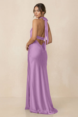 Cross Halter Sheath Bridesmaid Dress With Slit in Vintage Mauve - KISS BRIDAL Bridesmaid Dresses