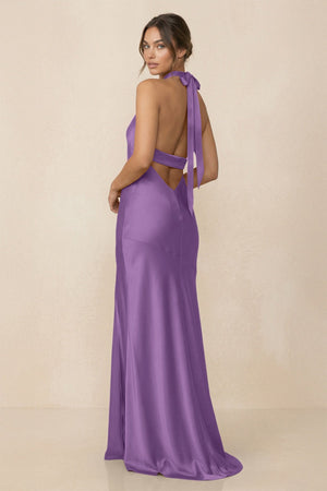 Cross Halter Sheath Bridesmaid Dress With Slit in Wisteria - KISS BRIDAL Bridesmaid Dresses