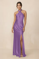 Cross Halter Sheath Bridesmaid Dress With Slit in Wisteria - KISS BRIDAL Bridesmaid Dresses