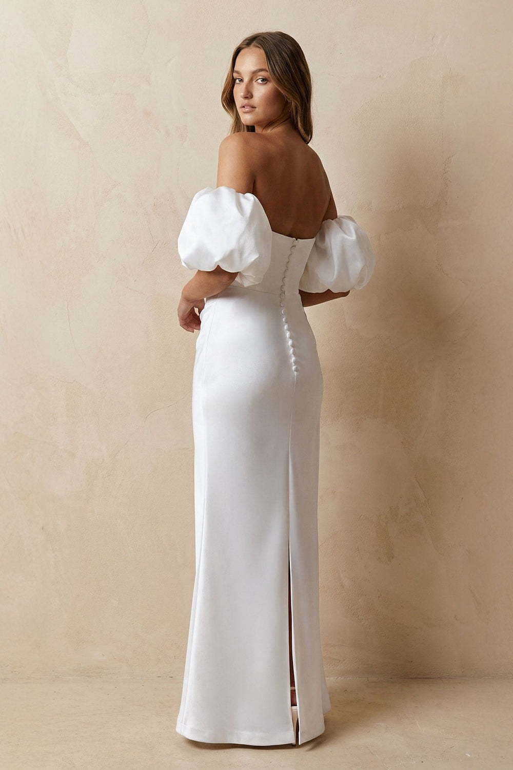 Cut - Out Sweetheart Satin Off - the - Shoulder Wedding Dress in White - KISS BRIDAL Wedding Dresses