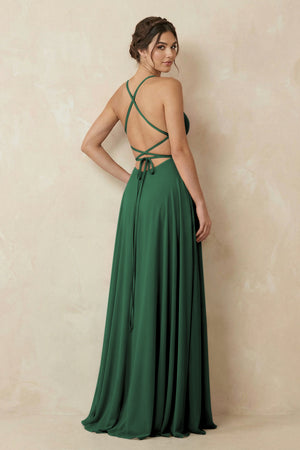 Dark Green A-Line Chiffon Bridesmaid Dress With Slit (2) | KISSBRIDAL