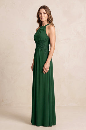 Dark Green A-Line Chiffon Embroidered Halter Mother of the Bride Dress (3) | KISSBRIDAL