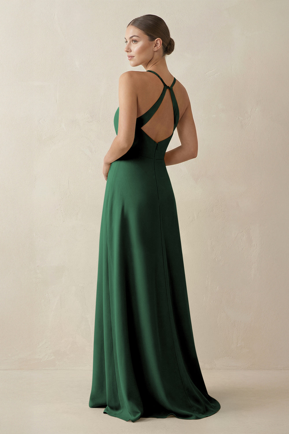 A-Line Chiffon Long Bridesmaid Dress With Slit in Dark Green