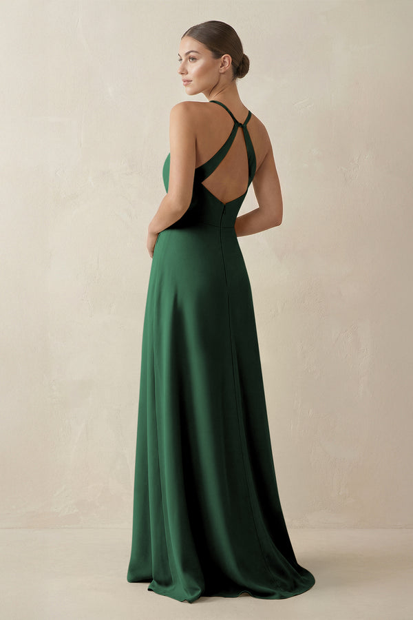 Dark Green A-Line Chiffon Long Bridesmaid Dress With Slit (2) | KISSBRIDAL