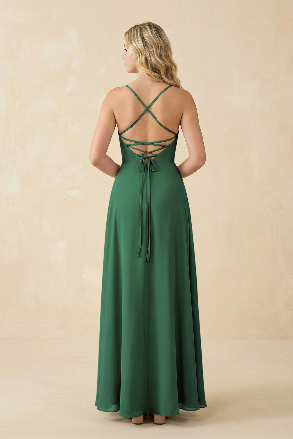 A-Line Chiffon Spaghetti Strap Bridesmaid Dress in Dark Green