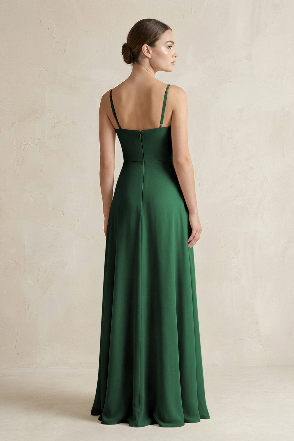 A-Line Chiffon Spaghetti Strap Bridesmaid Dress in Dark Green