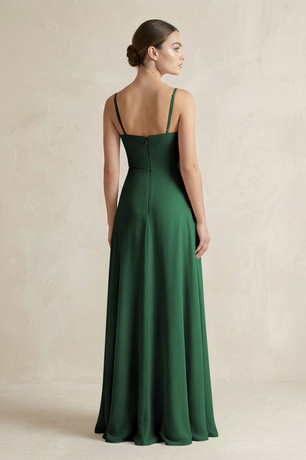 Dark Green A-Line Chiffon Spaghetti Strap Bridesmaid Dress (2) | KISSBRIDAL