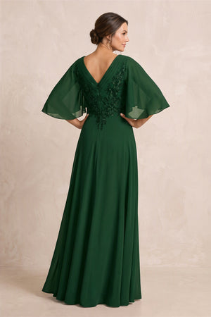 Dark Green A-Line Embroidered Chiffon Mother of the Bride Dress With Sleeves (2) | KISSBRIDAL