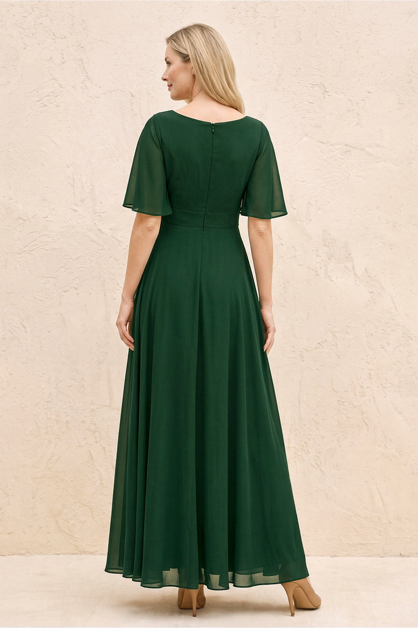 Dark Green A-Line Flutter Sleeves Chiffon Mother of the Bride Dress