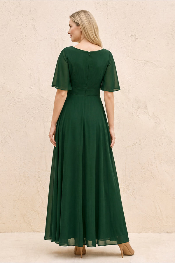 Dark Green A-Line Flutter Sleeves Chiffon Mother of the Bride Dress (2) | KISSBRIDAL