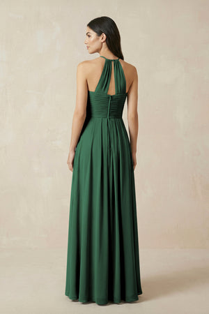 Dark Green A-Line Halter Neck Pleated Chiffon Bridesmaid Dress (2) | KISSBRIDAL