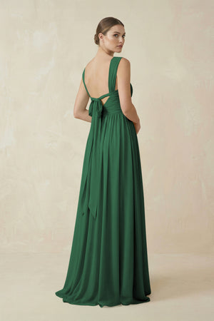 Dark Green A-Line Pleated Chiffon Long Bridesmaid Dress (2) | KISSBRIDAL