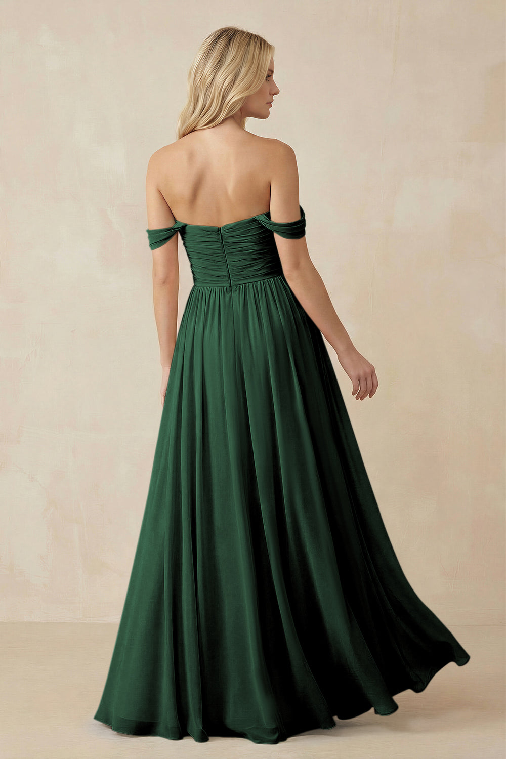 A-Line Pleated Long Chiffon Bridesmaid Dress in Dark Green