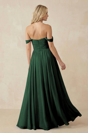 Dark Green A-Line Pleated Long Chiffon Bridesmaid Dress (2) | KISSBRIDAL