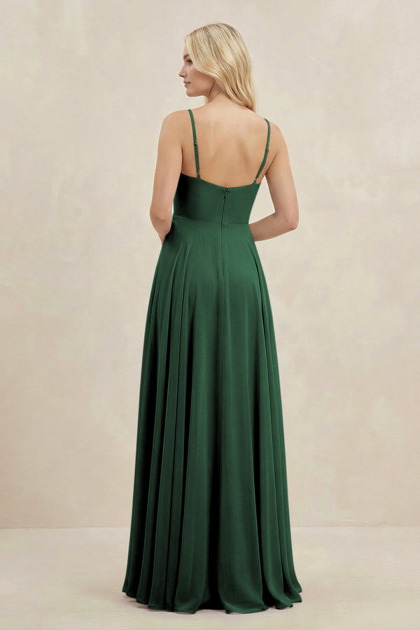 Dark Green A-Line Spaghetti Strap Chiffon Bridesmaid Dress (2) | KISSBRIDAL