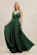 Dark Green A-Line Spaghetti Strap Chiffon Bridesmaid Dress | KISSBRIDAL