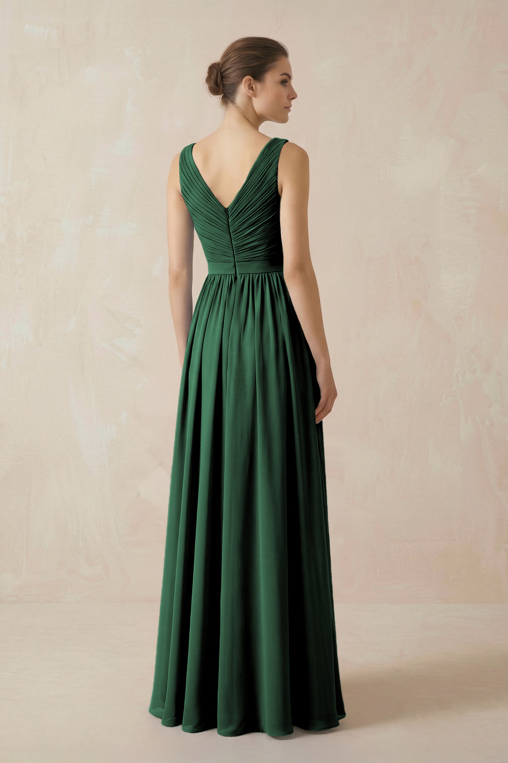 A-Line V-Neck Pleated Chiffon Bridesmaid Dress in Dark Green