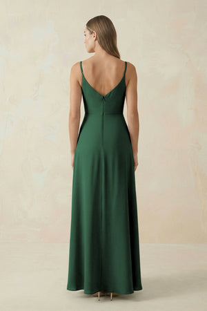 Dark Green Cami Strap A-Line Chiffon Bridesmaid Dress (2) | KISSBRIDAL