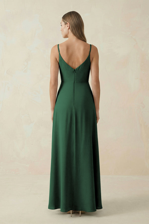 Dark Green Cami Strap A-Line Chiffon Bridesmaid Dress (2) | KISSBRIDAL