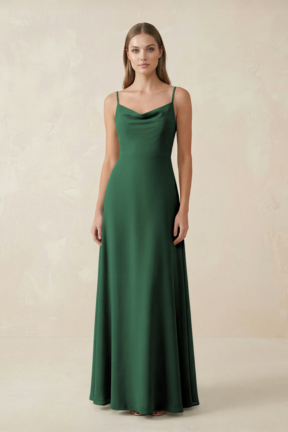Cami Strap A-Line Chiffon Bridesmaid Dress in Dark Green
