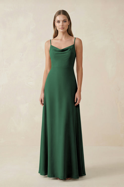 Dark Green Cami Strap A-Line Chiffon Bridesmaid Dress | KISSBRIDAL
