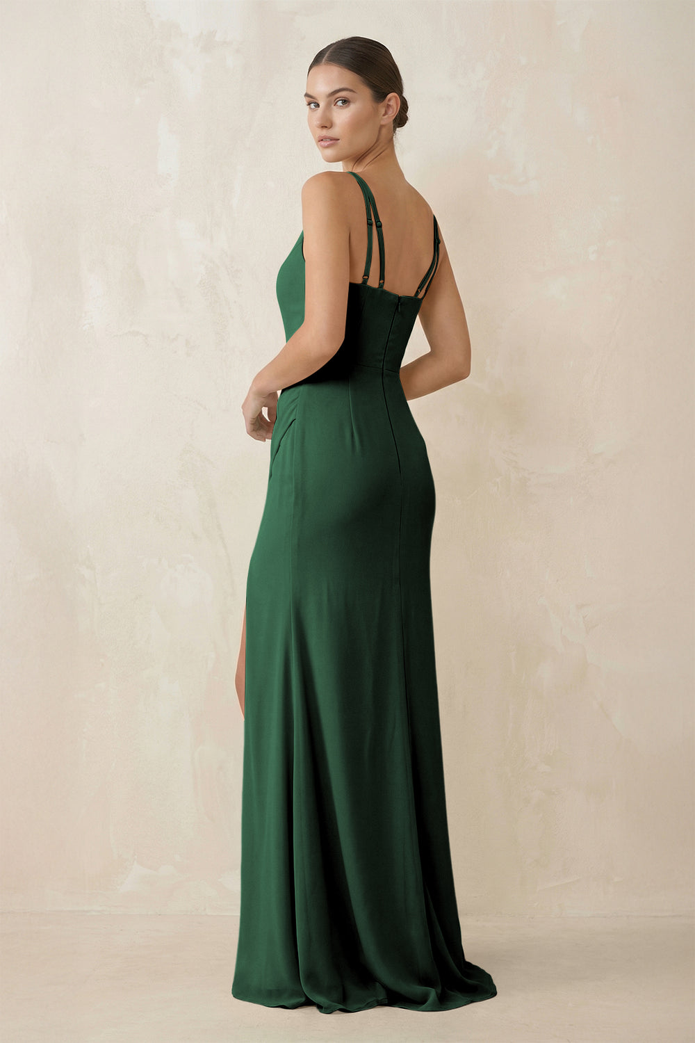 Cami Strap Chiffon Sheath Bridesmaid Gown in Dark Green