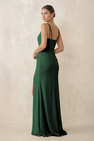 Dark Green Cami Strap Chiffon Sheath Bridesmaid Gown (2) | KISSBRIDAL