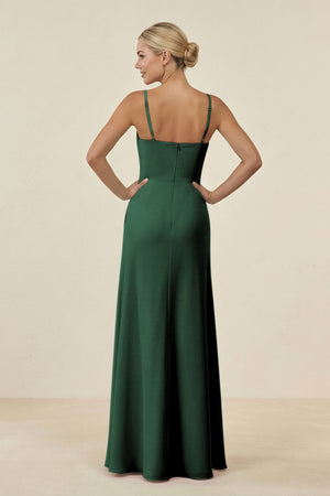 Dark Green Cami Strap Chiffon Sheath Bridesmaid Gown (2) | KISSBRIDAL