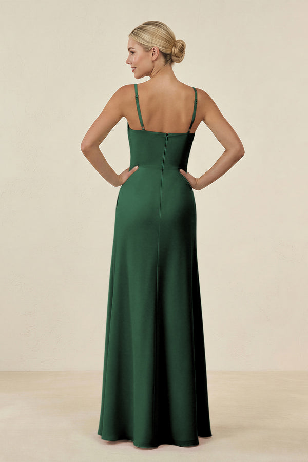 Dark Green Cami Strap Chiffon Sheath Bridesmaid Gown (2) | KISSBRIDAL