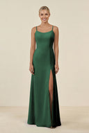 Dark Green Cami Strap Chiffon Sheath Bridesmaid Gown | KISSBRIDAL