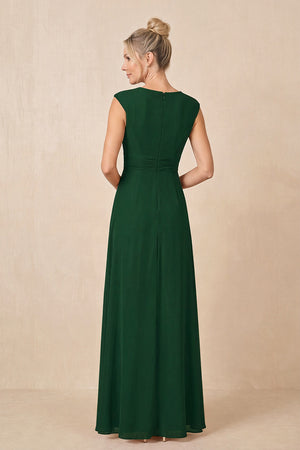 Dark Green Cap Sleeves A-Line Chiffon Pleated Ruffled Mother of the Bride Dress (2) | KISSBRIDAL