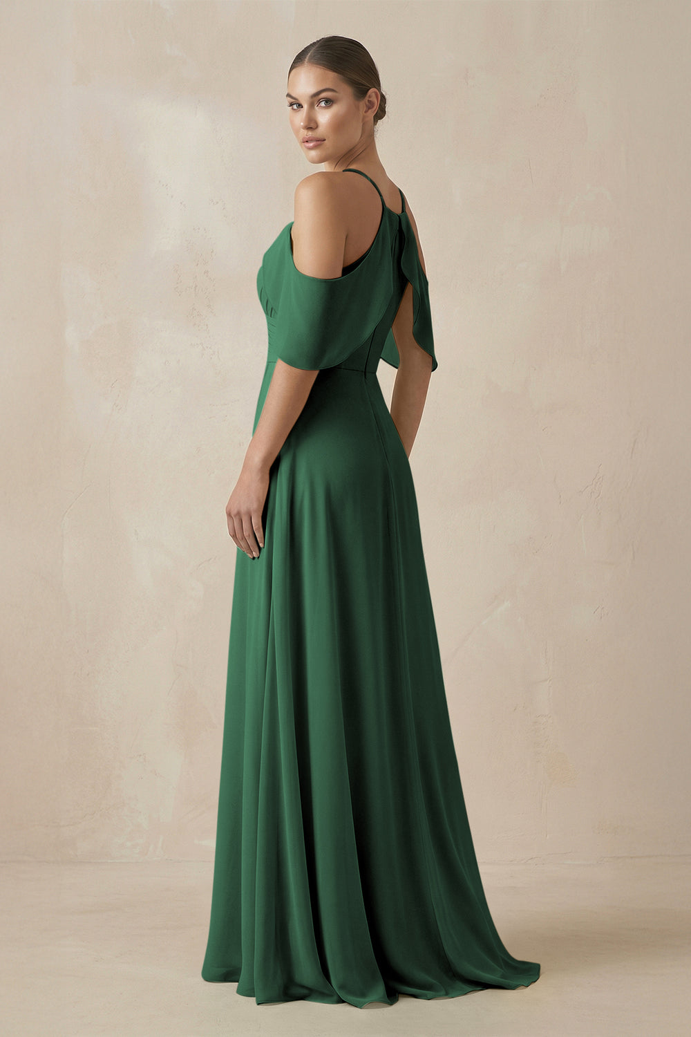 Chiffon A-Line Long Bridesmaid Dress in Dark Green