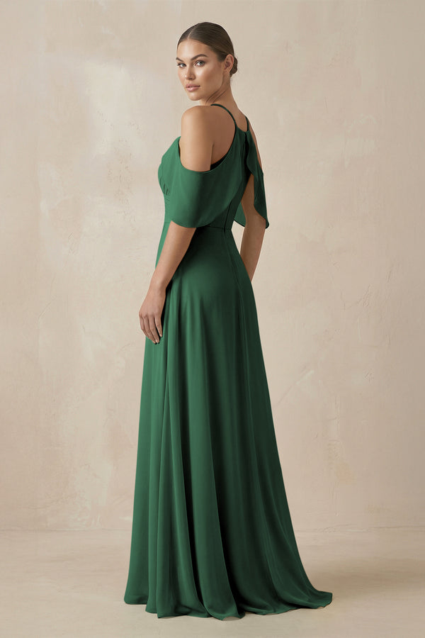 Dark Green Chiffon A-Line Long Bridesmaid Dress (2) | KISSBRIDAL