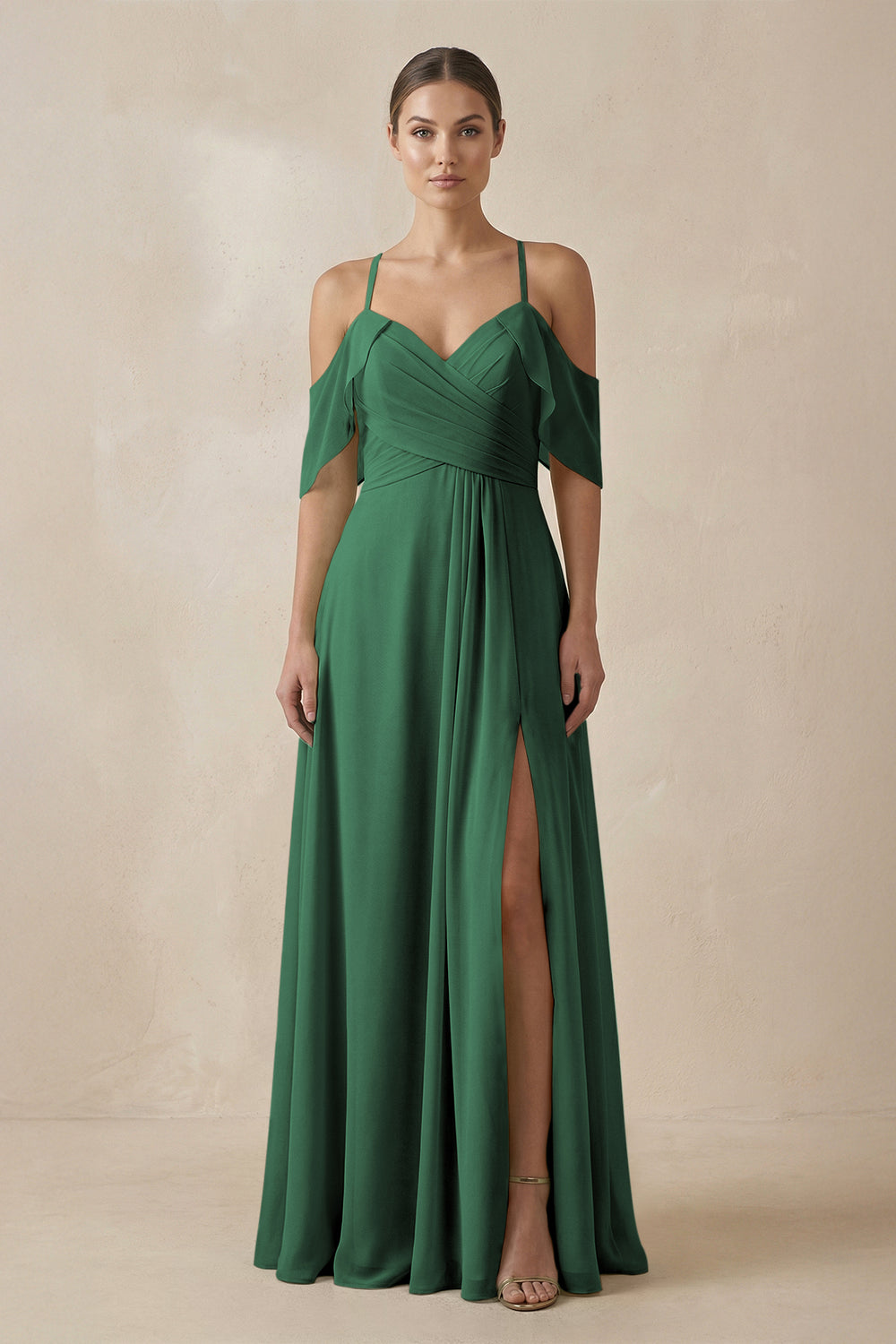 Chiffon A-Line Long Bridesmaid Dress in Dark Green