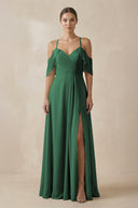 Dark Green Chiffon A-Line Long Bridesmaid Dress | KISSBRIDAL