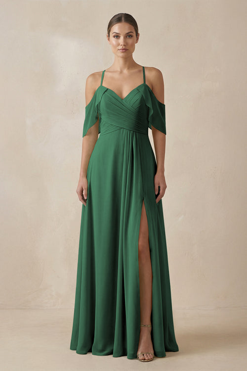 Dark Green Chiffon A-Line Long Bridesmaid Dress | KISSBRIDAL