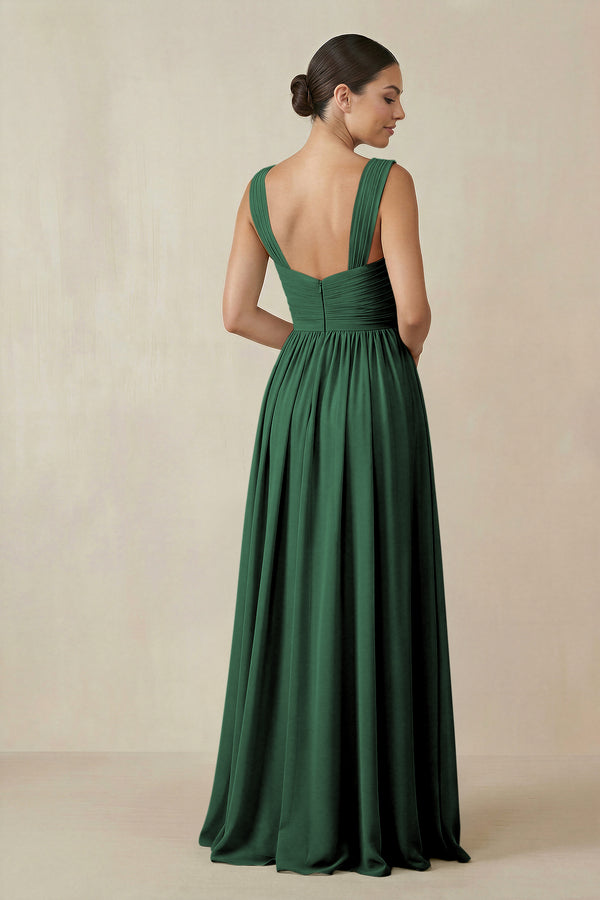 Dark Green Chiffon A-Line Pleated Bridesmaid Dress (2) | KISSBRIDAL