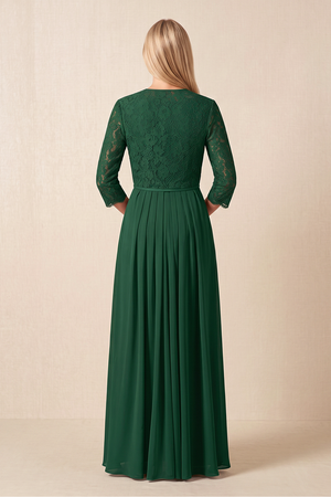 Dark Green Chiffon A-Line Ruffled Mother of the Bride Dress With Lace (2) | KISSBRIDAL