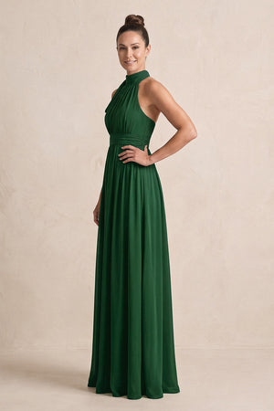Dark Green Chiffon Halter A-Line Mother of the Bride Dress (3) | KISSBRIDAL