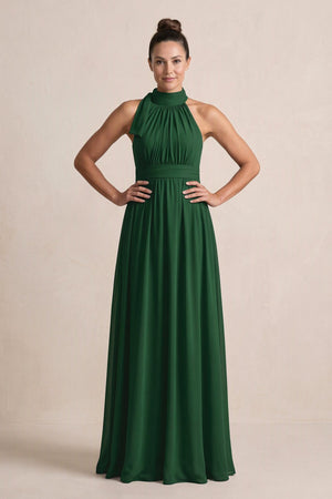 Dark Green Chiffon Halter A-Line Mother of the Bride Dress | KISSBRIDAL