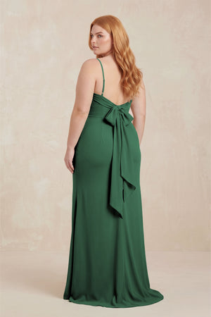 Dark Green Cowl Neck Sheath Chiffon Bridesmaid Dress with Corset (2) [sizeplus] | KISSBRIDAL