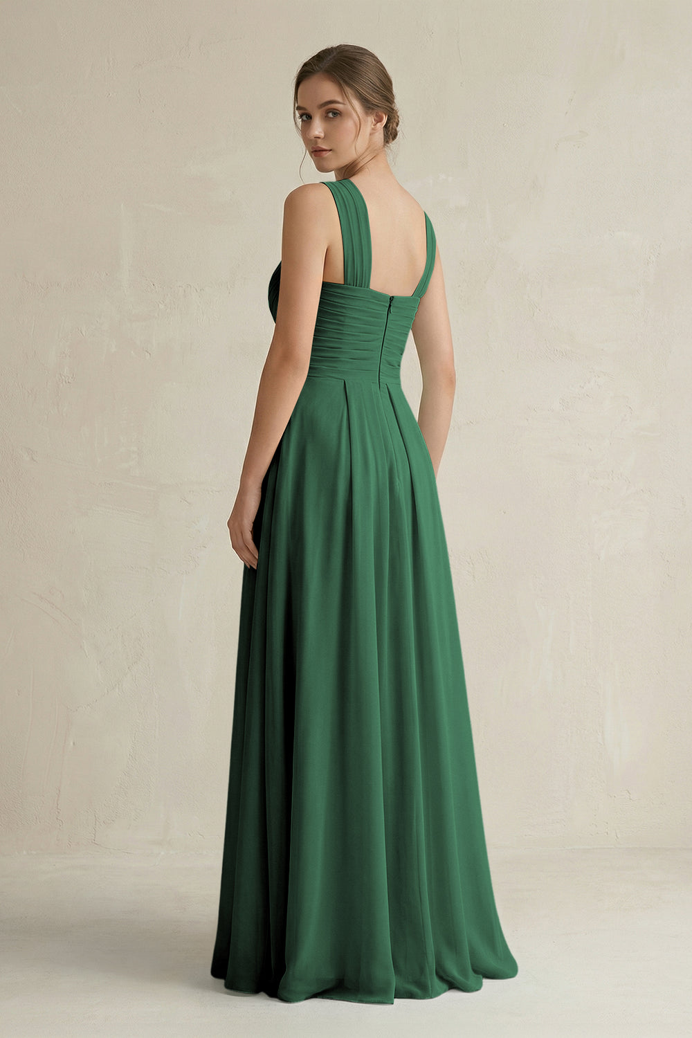 Cross Halter Chiffon A-Line Pleated Bridesmaid Dress in Dark Green