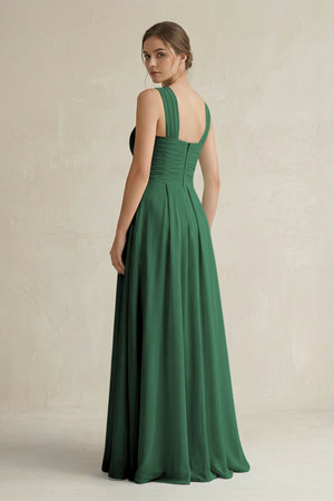 Dark Green Cross Halter Chiffon A-Line Pleated Bridesmaid Dress (2) | KISSBRIDAL