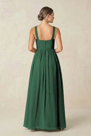 Dark Green Cross Halter Neck Chiffon A-Line Bridesmaid Dress With Slit (2) | KISSBRIDAL