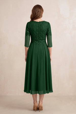 Dark Green Embroidered Chiffon A-Line Midi Mother of the Bride Dress (2) | KISSBRIDAL