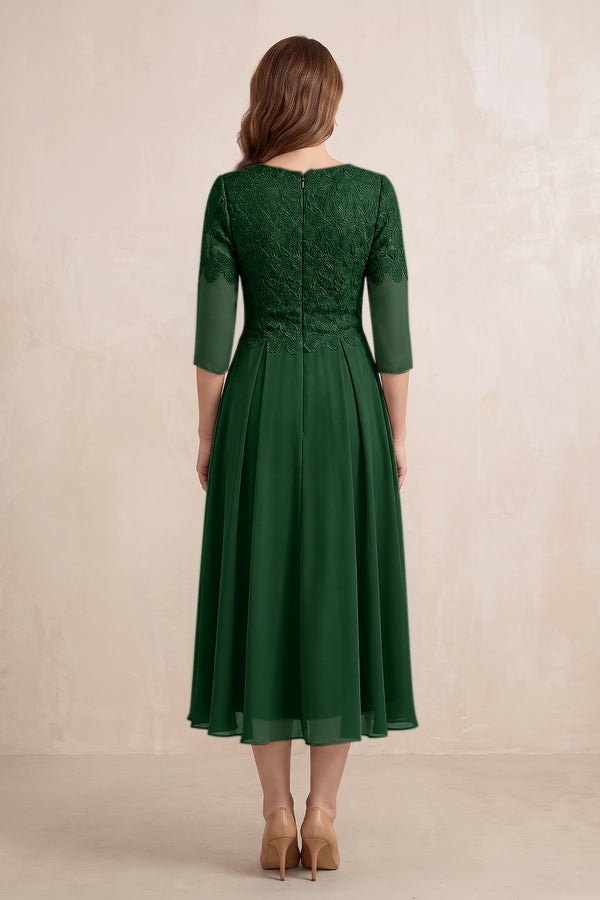 Dark Green Embroidered Chiffon A-Line Midi Mother of the Bride Dress (2) | KISSBRIDAL
